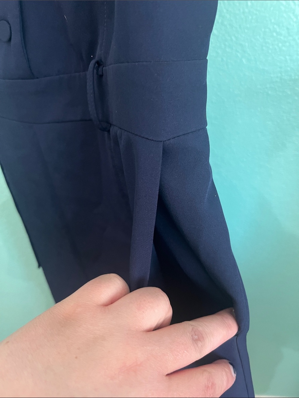 Adelyn Rae Navy Jumpsuit with Front Buttons - Picture 3 of 7